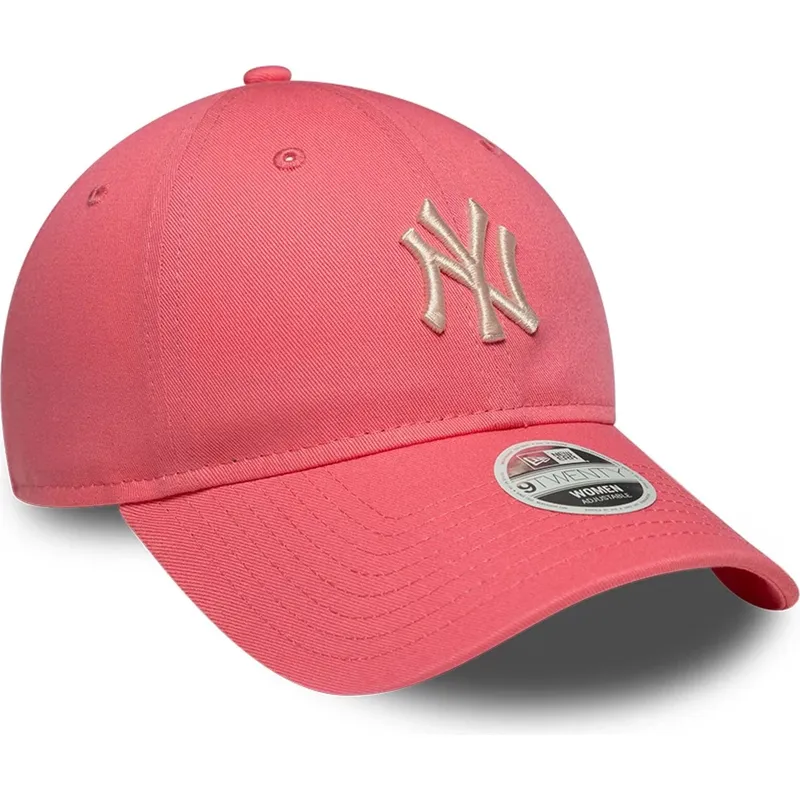 bone-curvo-rosa-ajustavel-com-logo-bege-para-mulheres-9twenty-league-essential-midi-da-new-york-yankees-mlb-da-new-era
