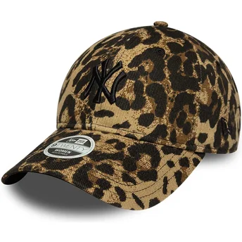 Boné curvo leopardo ajustável com logo preto para mulheres 9TWENTY Leãopard da New York Yankees MLB da New Era