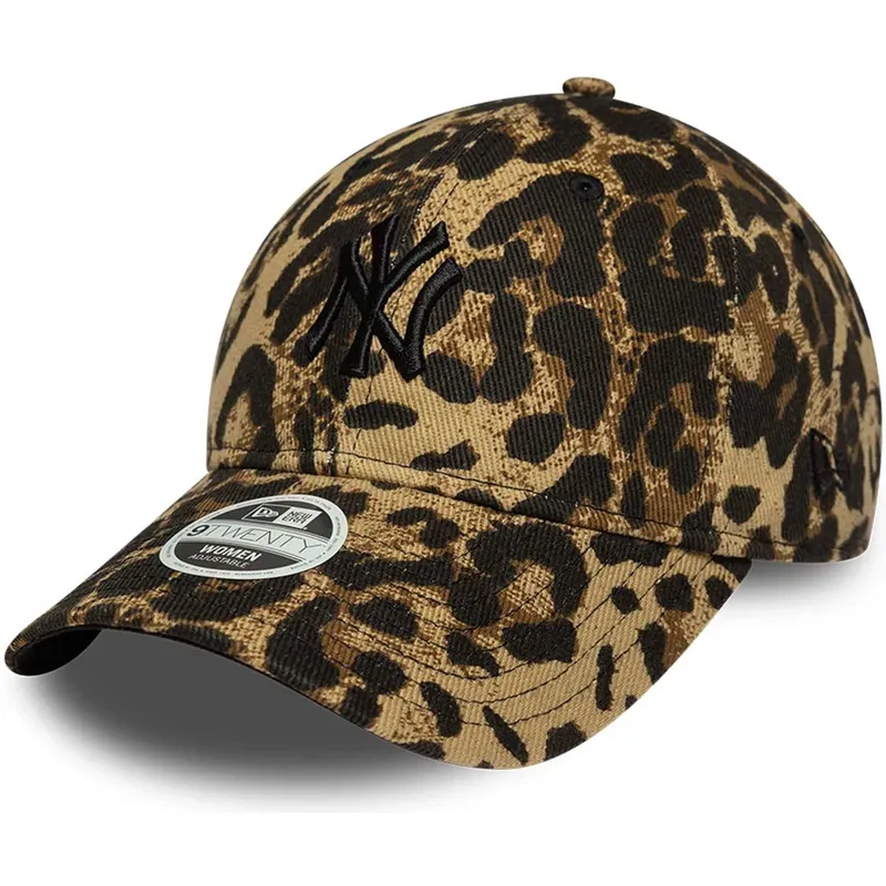 bone-curvo-leopardo-ajustavel-com-logo-preto-para-mulheres-9twenty-leaopard-da-new-york-yankees-mlb-da-new-era