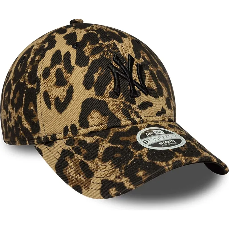 bone-curvo-leopardo-ajustavel-com-logo-preto-para-mulheres-9twenty-leaopard-da-new-york-yankees-mlb-da-new-era