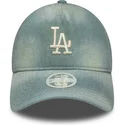 bone-curvo-azul-ajustavel-para-mulheres-9twenty-a-frame-denim-da-los-angeles-dodgers-mlb-da-new-era