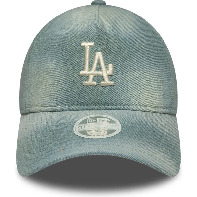 bone-curvo-azul-ajustavel-para-mulheres-9twenty-a-frame-denim-da-los-angeles-dodgers-mlb-da-new-era