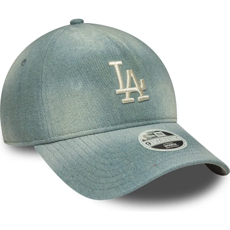 bone-curvo-azul-ajustavel-para-mulheres-9twenty-a-frame-denim-da-los-angeles-dodgers-mlb-da-new-era