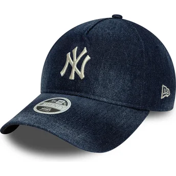 Boné curvo azul marinho ajustável para mulheres 9TWENTY A Frame Denim da New York Yankees MLB da New Era
