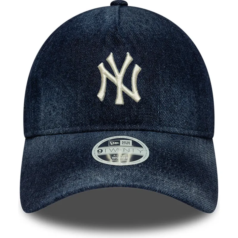 bone-curvo-azul-marinho-ajustavel-para-mulheres-9twenty-a-frame-denim-da-new-york-yankees-mlb-da-new-era