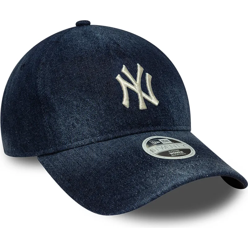 bone-curvo-azul-marinho-ajustavel-para-mulheres-9twenty-a-frame-denim-da-new-york-yankees-mlb-da-new-era