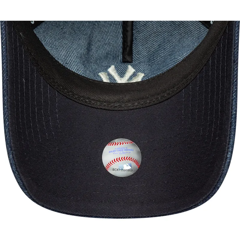 bone-curvo-azul-marinho-ajustavel-para-mulheres-9twenty-a-frame-denim-da-new-york-yankees-mlb-da-new-era