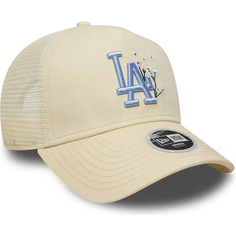 bone-trucker-bege-com-logo-azul-para-mulheres-9forty-a-frame-floral-da-los-angeles-dodgers-mlb-da-new-era
