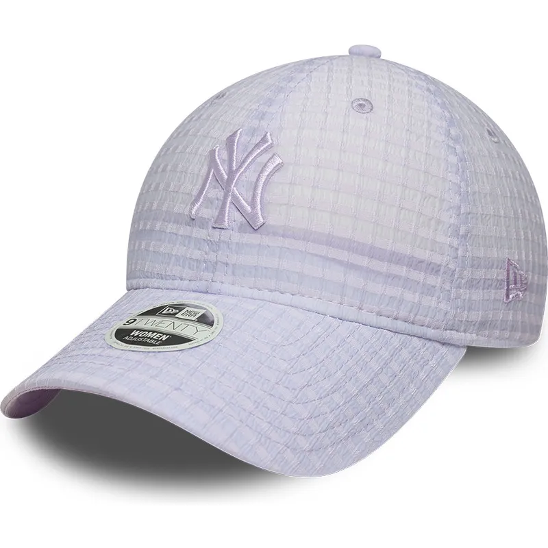 bone-curvo-violeta-ajustavel-com-logo-violeta-para-mulheres-9twenty-seersucker-da-new-york-yankees-mlb-da-new-era bone-curvo-violeta-ajustavel-com-logo-violeta-para-mulheres-9twenty-seersucker-da-new-york-yankees-mlb-da-new-era