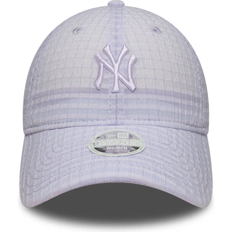 bone-curvo-violeta-ajustavel-com-logo-violeta-para-mulheres-9twenty-seersucker-da-new-york-yankees-mlb-da-new-era bone-curvo-violeta-ajustavel-com-logo-violeta-para-mulheres-9twenty-seersucker-da-new-york-yankees-mlb-da-new-era