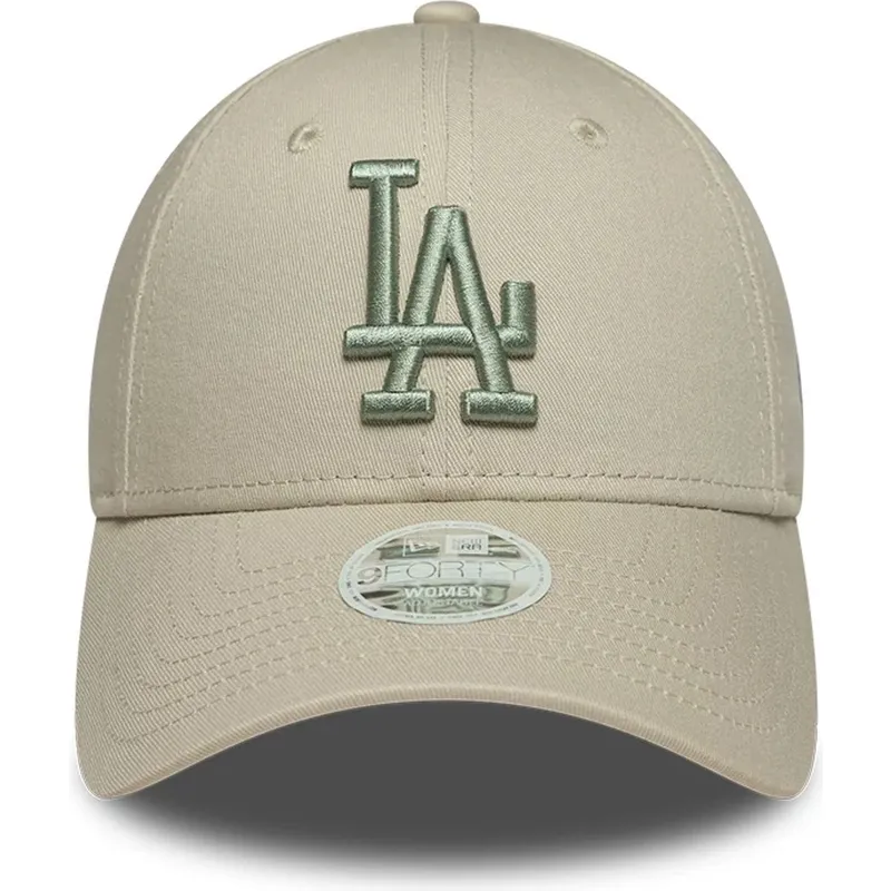 bone-curvo-bege-ajustavel-com-logo-verde-para-mulheres-9forty-league-essential-da-los-angeles-dodgers-mlb-da-new-era