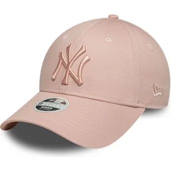 Boné curvo rosa ajustável com logo rosa para mulheres 9FORTY League Essential da New York Yankees MLB da New Era