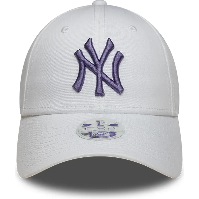 bone-curvo-branco-ajustavel-com-logo-violeta-para-mulheres-9forty-league-essential-da-new-york-yankees-mlb-da-new-era