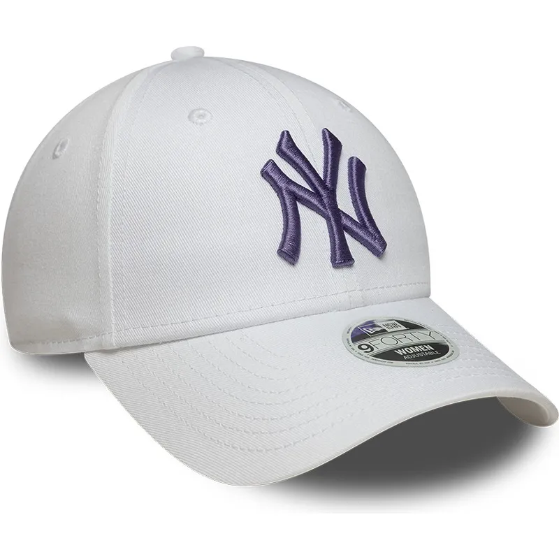 bone-curvo-branco-ajustavel-com-logo-violeta-para-mulheres-9forty-league-essential-da-new-york-yankees-mlb-da-new-era
