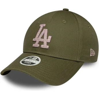 Boné curvo verde ajustável para mulheres 9FORTY Metallic da Los Angeles Dodgers MLB da New Era