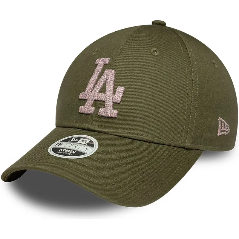 bone-curvo-verde-ajustavel-para-mulheres-9forty-metallic-da-los-angeles-dodgers-mlb-da-new-era