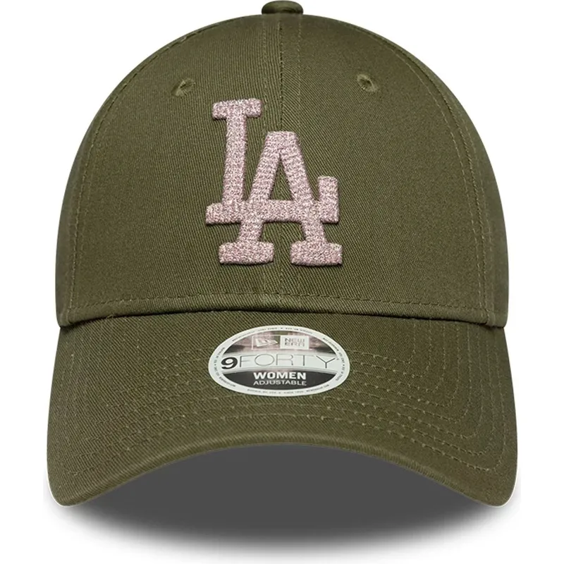 bone-curvo-verde-ajustavel-para-mulheres-9forty-metallic-da-los-angeles-dodgers-mlb-da-new-era