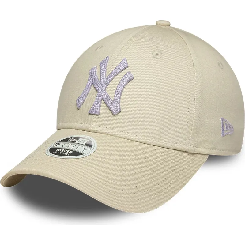 bone-curvo-bege-ajustavel-para-mulheres-9forty-metallic-da-new-york-yankees-mlb-da-new-era