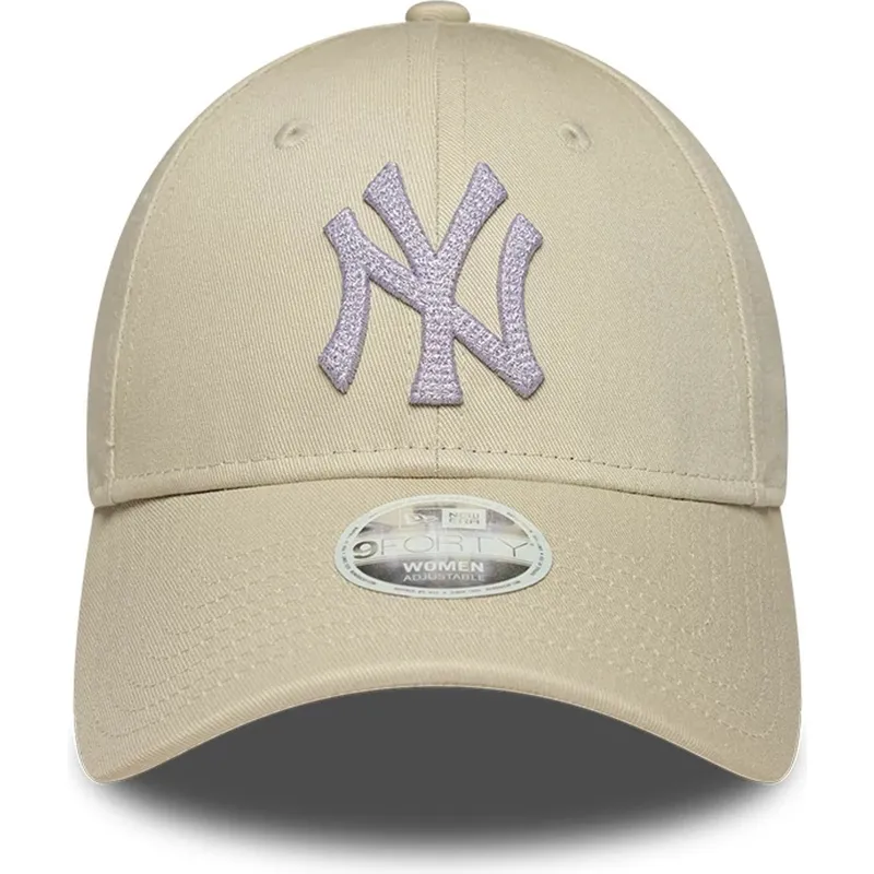 bone-curvo-bege-ajustavel-para-mulheres-9forty-metallic-da-new-york-yankees-mlb-da-new-era