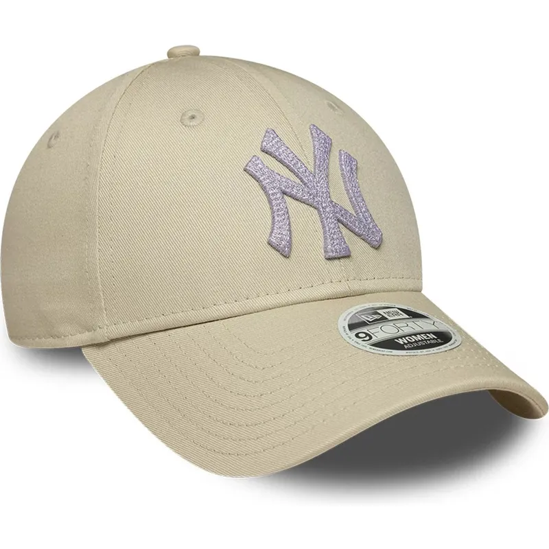 bone-curvo-bege-ajustavel-para-mulheres-9forty-metallic-da-new-york-yankees-mlb-da-new-era