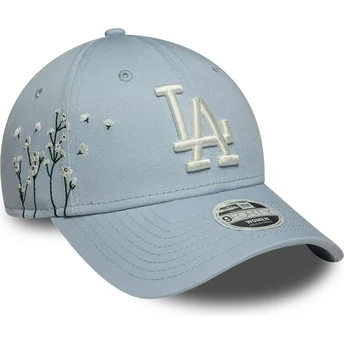 Boné curvo azul ajustável para mulheres 9FORTY Floral Icon da Los Angeles Dodgers MLB da New Era