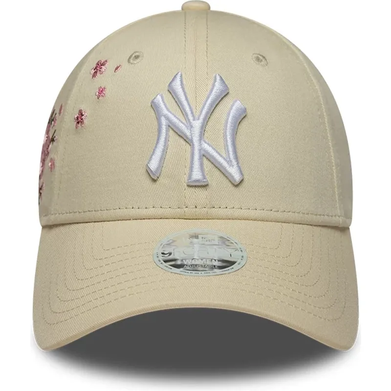 bone-curvo-bege-ajustavel-para-mulheres-9forty-floral-icon-side-da-new-york-yankees-mlb-da-new-era