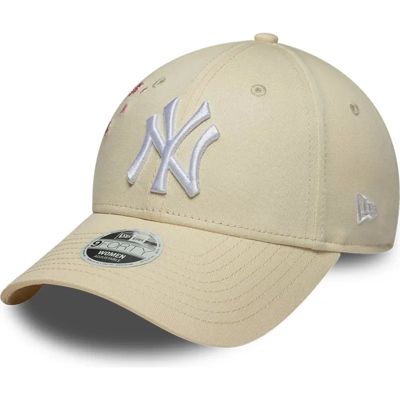 bone-curvo-bege-ajustavel-para-mulheres-9forty-floral-icon-side-da-new-york-yankees-mlb-da-new-era