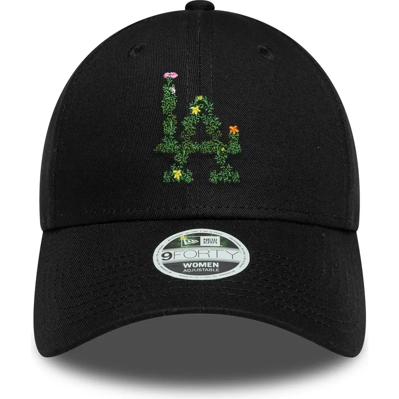 bone-curvo-preto-ajustavel-para-mulheres-9forty-floral-infill-da-los-angeles-dodgers-mlb-da-new-era