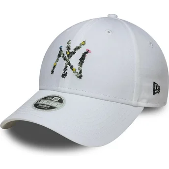 Boné curvo branco ajustável para mulheres 9FORTY Floral Infill da New York Yankees MLB da New Era