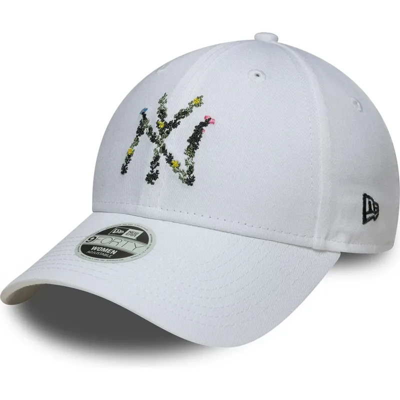 bone-curvo-branco-ajustavel-para-mulheres-9forty-floral-infill-da-new-york-yankees-mlb-da-new-era
