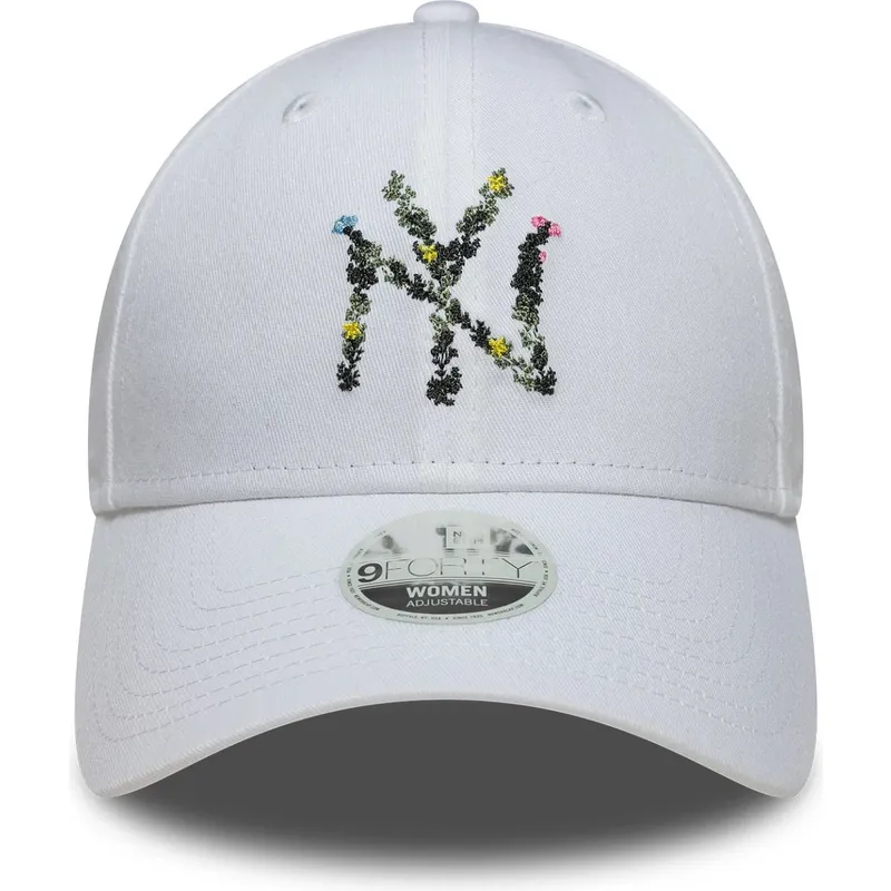 bone-curvo-branco-ajustavel-para-mulheres-9forty-floral-infill-da-new-york-yankees-mlb-da-new-era