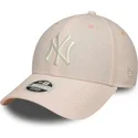 bone-curvo-rosa-claro-ajustavel-para-mulheres-9forty-linen-da-new-york-yankees-mlb-da-new-era