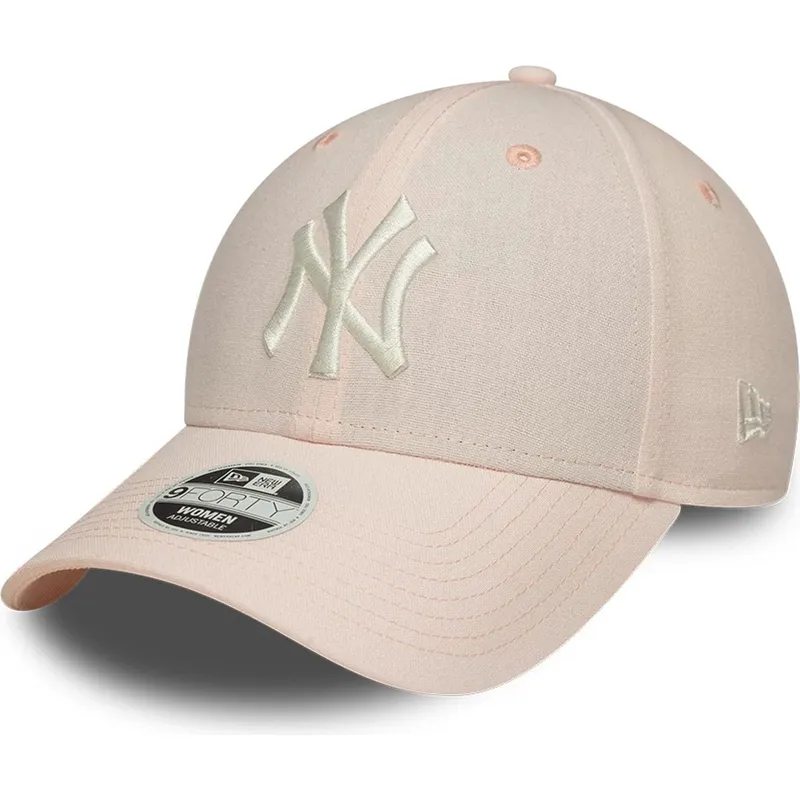 bone-curvo-rosa-claro-ajustavel-para-mulheres-9forty-linen-da-new-york-yankees-mlb-da-new-era
