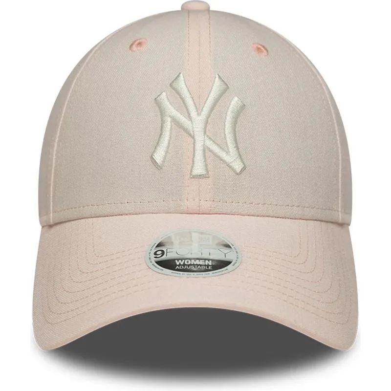 bone-curvo-rosa-claro-ajustavel-para-mulheres-9forty-linen-da-new-york-yankees-mlb-da-new-era