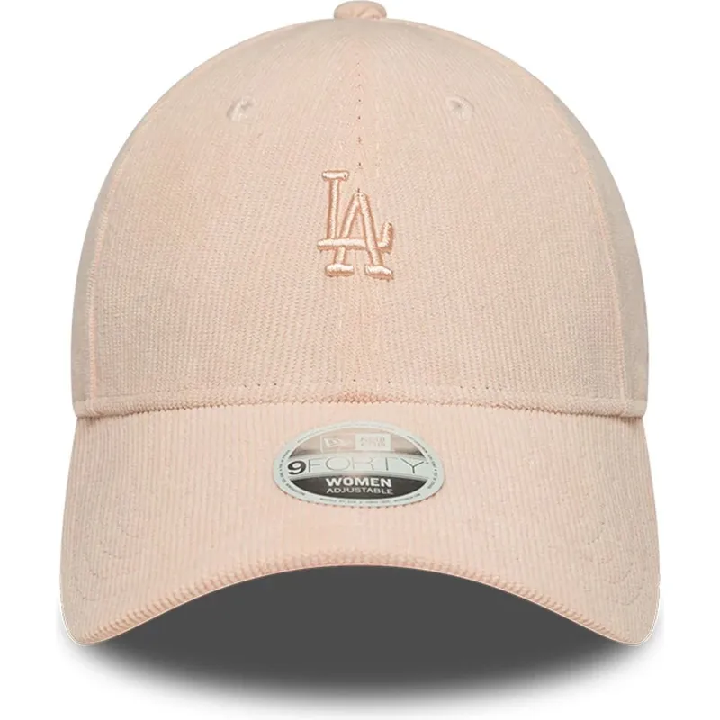 bone-curvo-rosa-ajustavel-com-logo-rosa-para-mulheres-9forty-mini-cord-da-los-angeles-dodgers-mlb-da-new-era