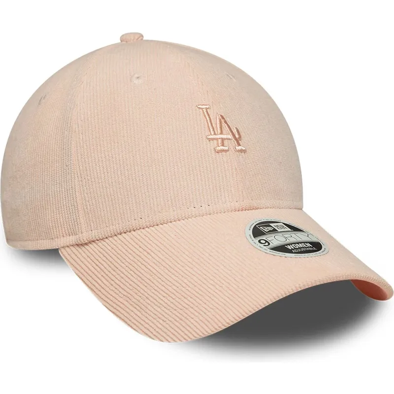 bone-curvo-rosa-ajustavel-com-logo-rosa-para-mulheres-9forty-mini-cord-da-los-angeles-dodgers-mlb-da-new-era