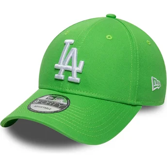 Boné curvo verde claro ajustável com logo branco 9FORTY League Essential da Los Angeles Dodgers MLB da New Era