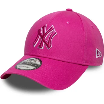 Boné curvo rosa ajustável com logo rosa 9FORTY Team Outline da New York Yankees MLB da New Era