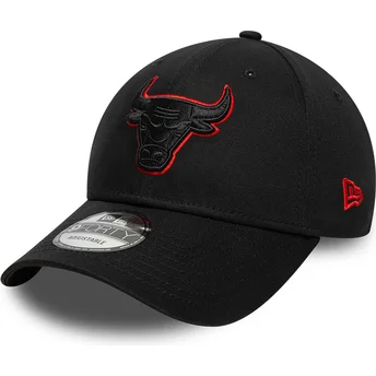 Boné curvo preto ajustável com logo preto 9FORTY Team Outline da Chicago Bulls NBA da New Era