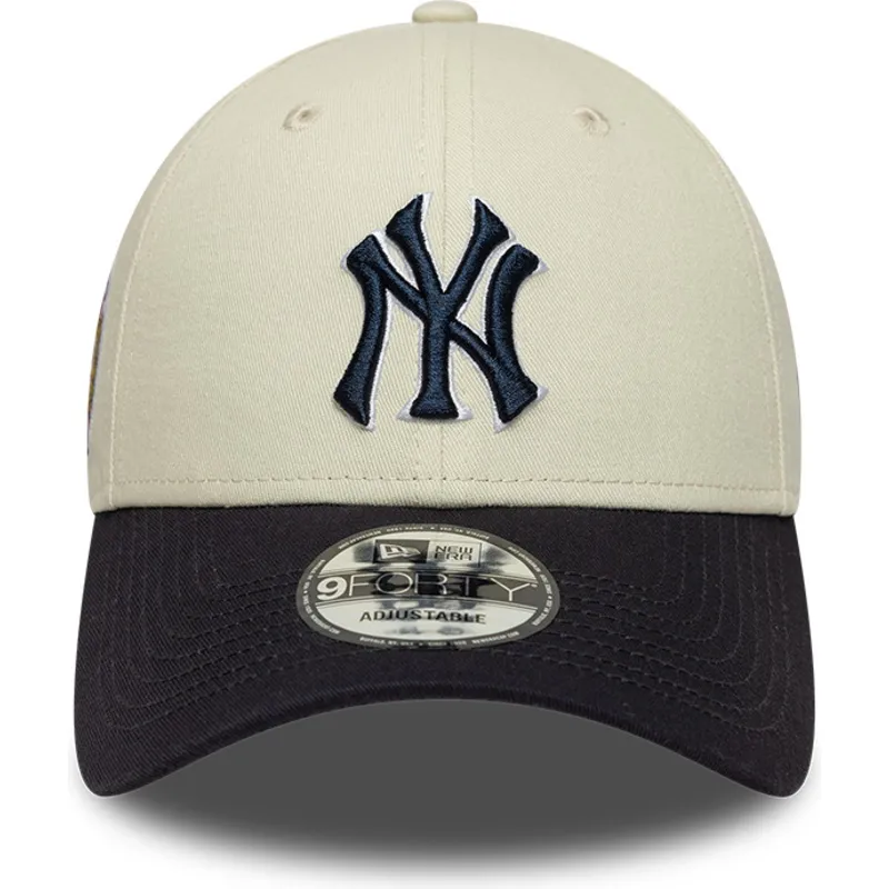 bone-curvo-bege-e-azul-marinho-ajustavel-com-logo-azul-marinho-9forty-world-series-da-new-york-yankees-mlb-da-new-era