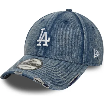 Boné curvo azul ajustável 9FORTY Acid Wash Denim da Los Angeles Dodgers MLB da New Era