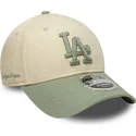 bone-curvo-bege-e-verde-snapback-com-logo-verde-9forty-m-crown-side-script-da-los-angeles-dodgers-mlb-da-new-era