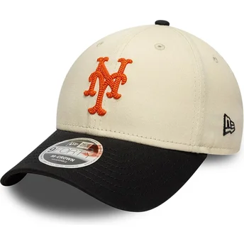 Boné curvo bege e preto snapback 9FORTY M-Crown Side Script da New York Mets MLB da New Era