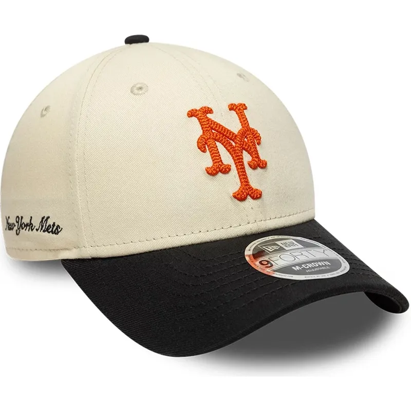 bone-curvo-bege-e-preto-snapback-9forty-m-crown-side-script-da-new-york-mets-mlb-da-new-era