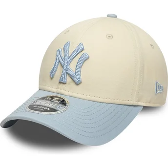 Boné curvo bege e azul snapback com logo azul 9FORTY M-Crown Side Script da New York Yankees MLB da New Era