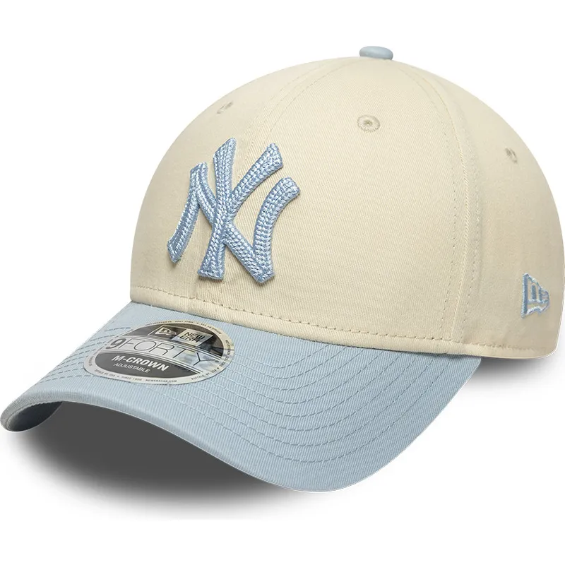 bone-curvo-bege-e-azul-snapback-com-logo-azul-9forty-m-crown-side-script-da-new-york-yankees-mlb-da-new-era