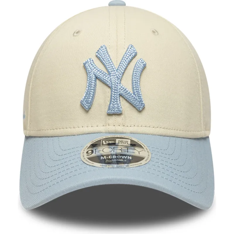 bone-curvo-bege-e-azul-snapback-com-logo-azul-9forty-m-crown-side-script-da-new-york-yankees-mlb-da-new-era