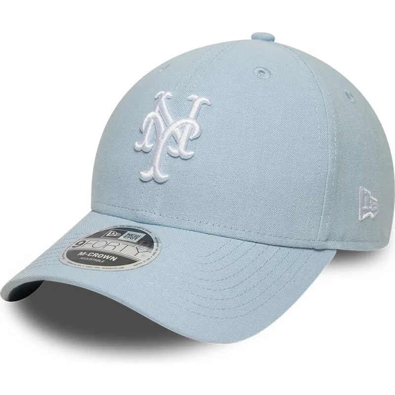 bone-curvo-azul-claro-snapback-9forty-m-crown-linen-da-new-york-mets-mlb-da-new-era