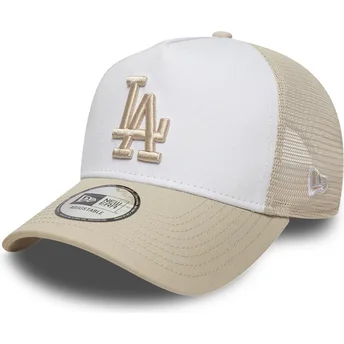 Boné trucker bege e branco com logo bege A Frame League Essential da Los Angeles Dodgers MLB da New Era