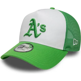 Boné trucker verde e branco com logo verde A Frame League Essential da Oakland Athletics MLB da New Era